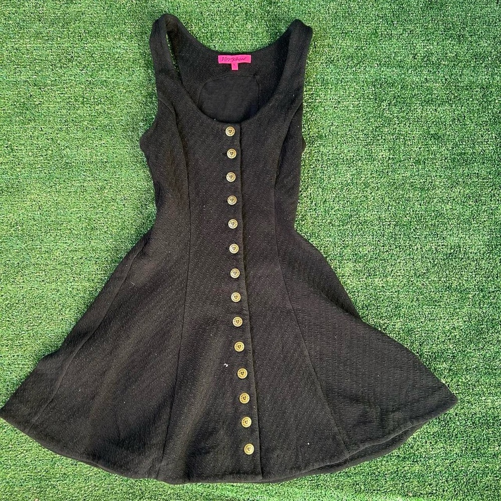 Betsey Johnson Black Mini Dress with Gold Buttons